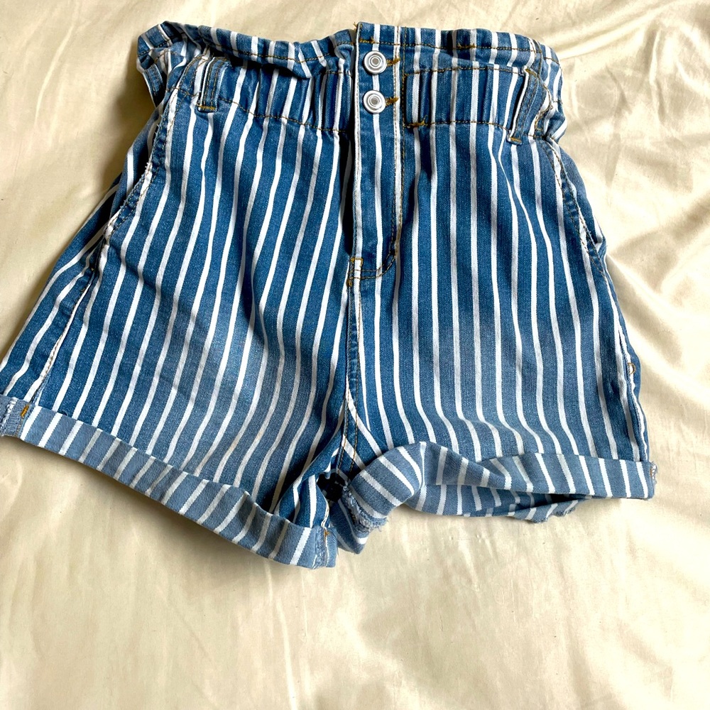 Pinstripe denim shorts